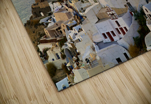 Whitewashed Santorini village and windmills at sunset over the s Marco Brivio puzzle