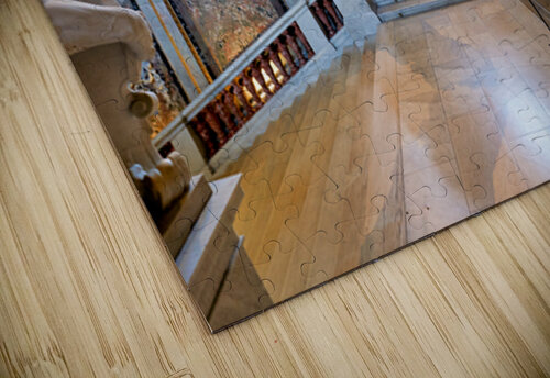 Ornate museum hall with statues grand staircase and visitor. Marco Brivio puzzle