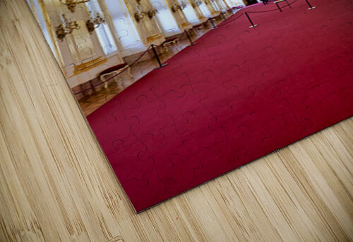 Ornate palace hall with chandeliers painted ceiling and red ca Marco Brivio puzzle