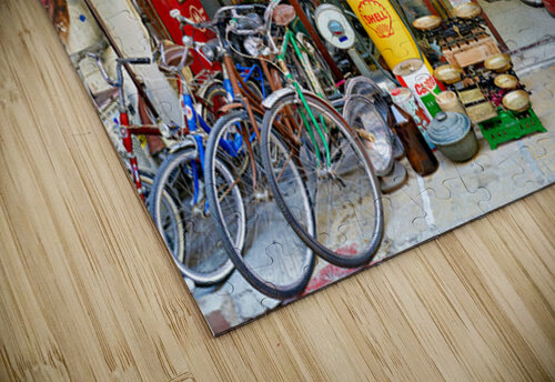 Flea market shopping in Monastiraki Athens Greece with vintage i Marco Brivio puzzle