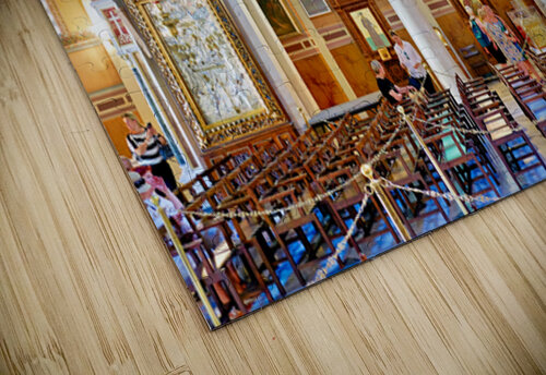 Visitors inside Mitropolis Cathedral in Athens Greece during the Marco Brivio puzzle