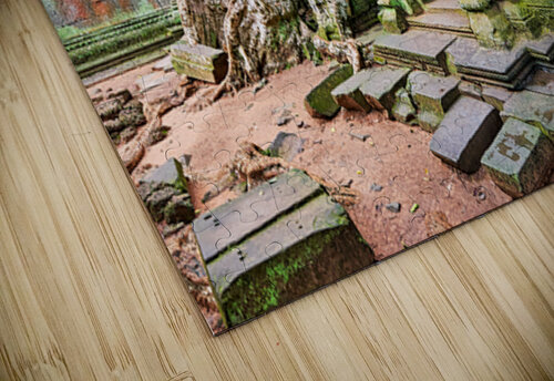 Ancient temple ruins overgrown by massive tree roots and moss. Marco Brivio puzzle
