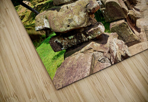 Ancient stone statues line path to Angkor Thom gate. Marco Brivio puzzle