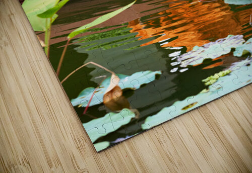 Monk in orange robes takes photo by a lotus pond. Marco Brivio puzzle