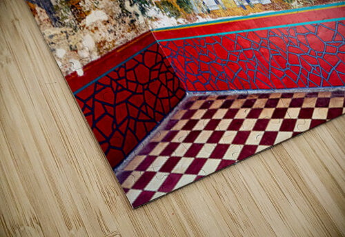 Vibrant aged mural depicting traditional temple scenes with peo Marco Brivio puzzle