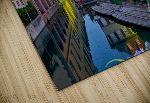 Timber framed houses and visitors in Colmar canals at dusk Marco Brivio puzzle