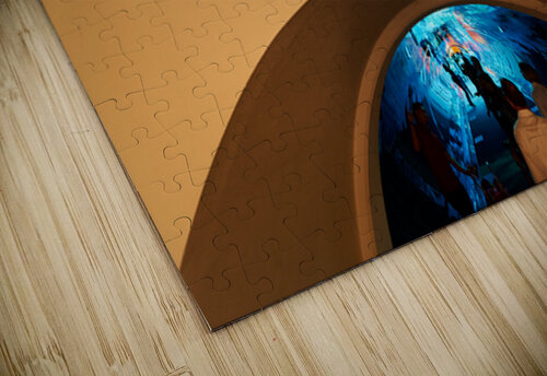 Entrance to Dubai Aquarium Underwater Zoo with glowing shark sig Marco Brivio puzzle