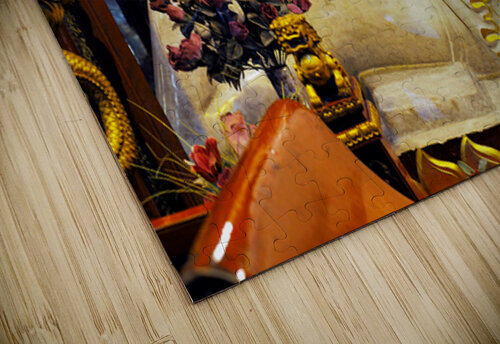 Reclining Buddha statue in Shanghai temple with flowers and gold Marco Brivio puzzle