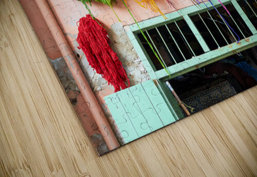 Hanging dyed threads in the dyers souk of Marrakesh Morocco Marco Brivio puzzle