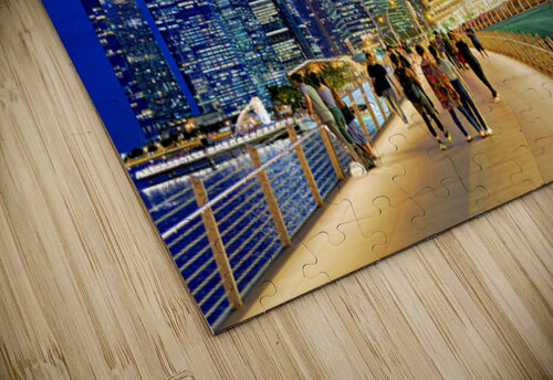 City skyline and people walking at sunset near Marina Bay Marco Brivio puzzle