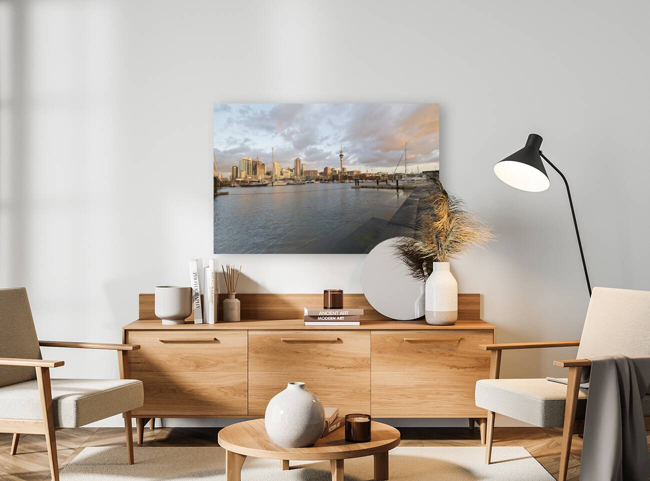 Auckland. New Zealand. The city skyline. View from Viaduct Harbour at sunset Reproduction