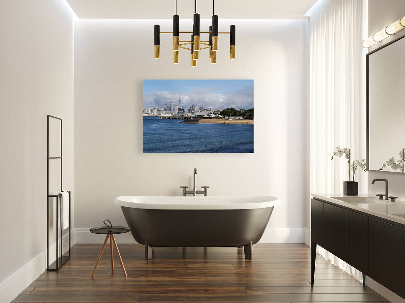 Auckland. New Zealand. The skyline of the city from Devonport Reproduction