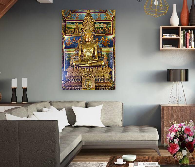 The golden interiors of the Wat Phnom Temple in Phnom Penh Cambodia Reproduction