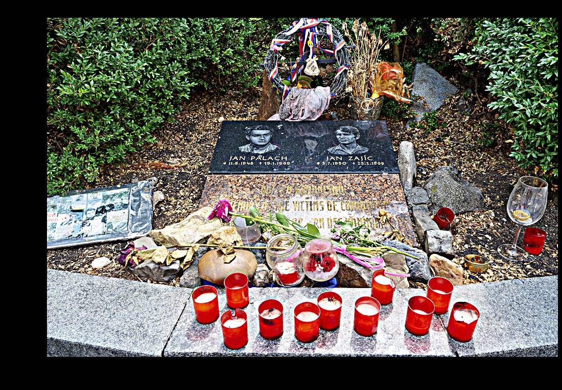 Czech Republic. Prague. The memorial to Jan Palach and Jan Zajic in Wenceslas Square Reproduction