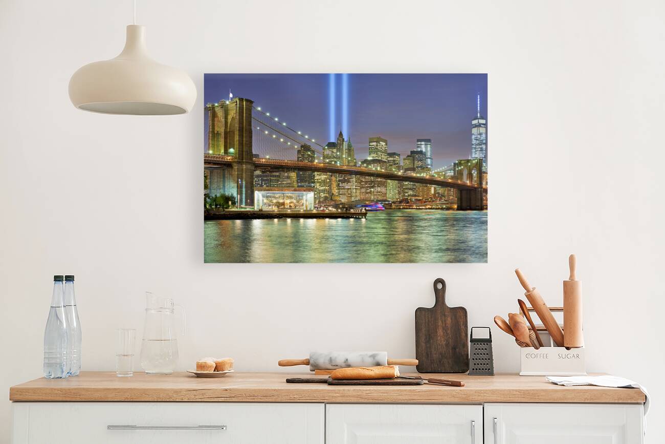 New York. Manhattan. United States. The Tribute in Light is an art installation created in remembrance of the September 11 attacks Reproduction