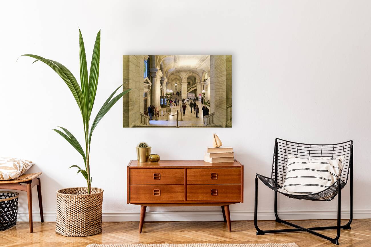 New York. Manhattan. United States. The entrance hall of the Public Library Reproduction