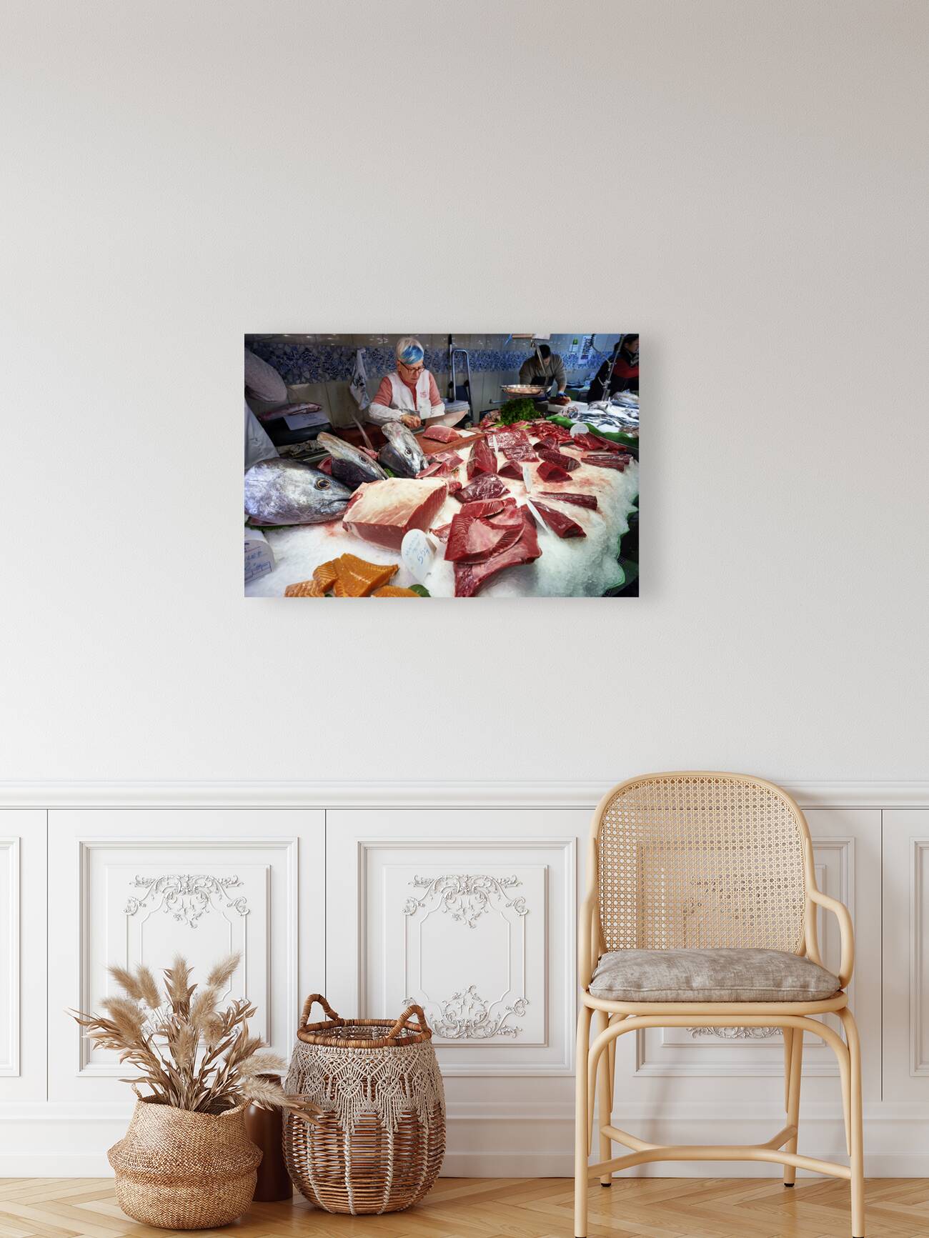 Barcelona. Catalonia. Spain. The Mercat de Sant Josep de la Boqueria. Tuna fish at fishmonger stall Reproduction