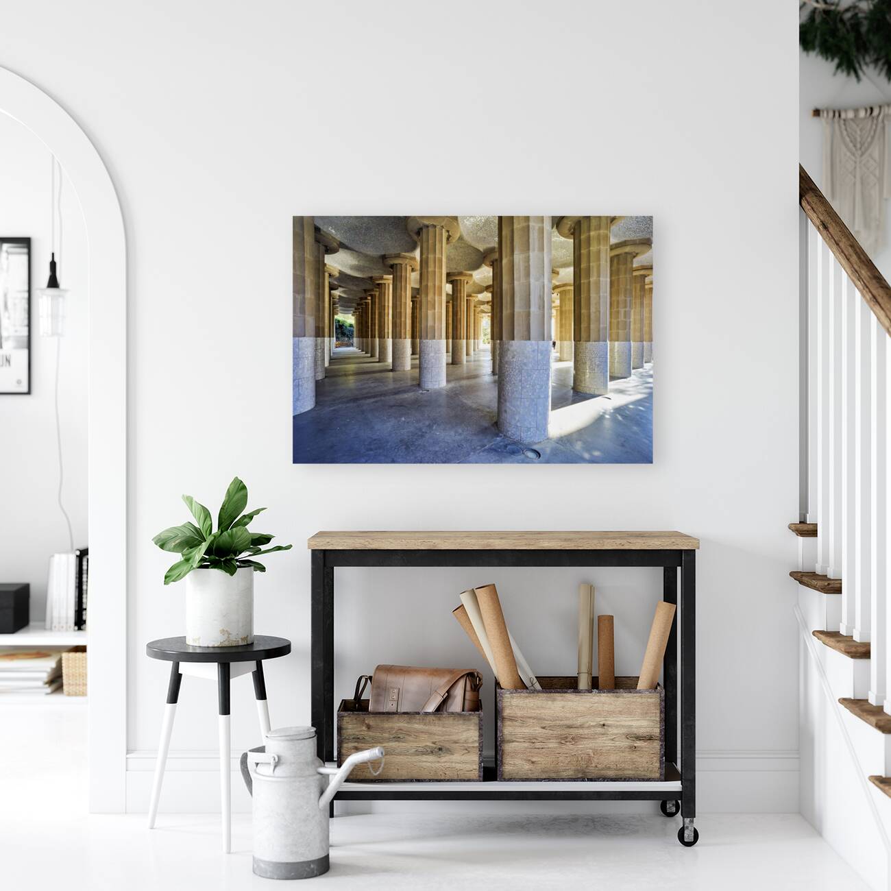 Barcelona. Catalonia. Spain. Columns and Domes of Hypostyle Room in Park Guell Reproduction