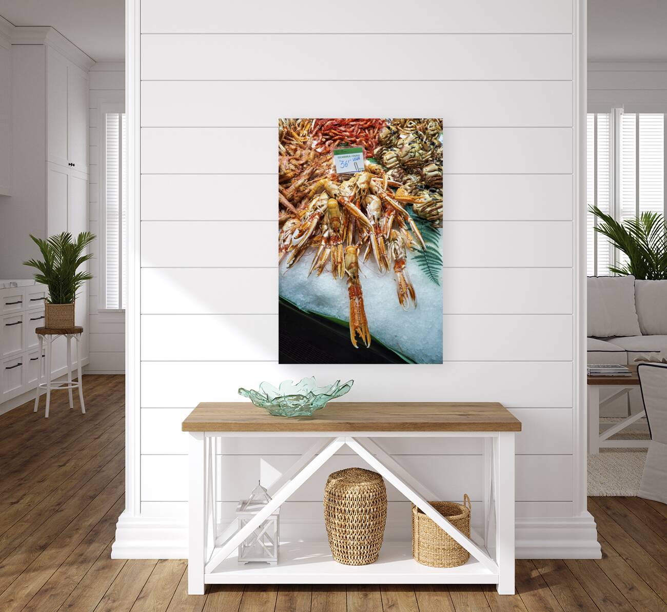 Barcelona. Catalonia. Spain. The Mercat de Sant Josep de la Boqueria. Tiger Prawns at fishmonger stall Reproduction