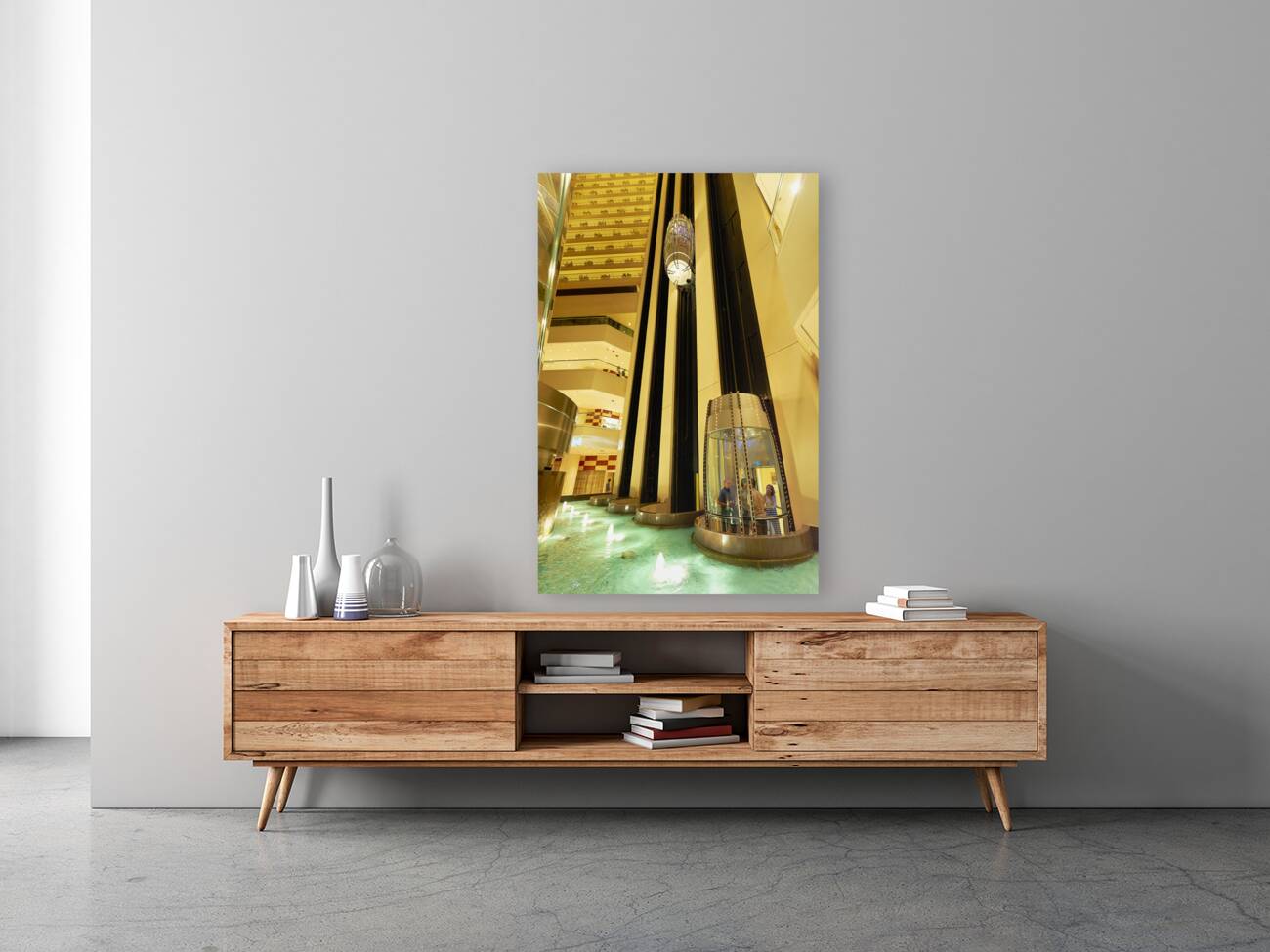 Singapore. The futuristic interiors of the Pan Pacific 5 star hotel Reproduction