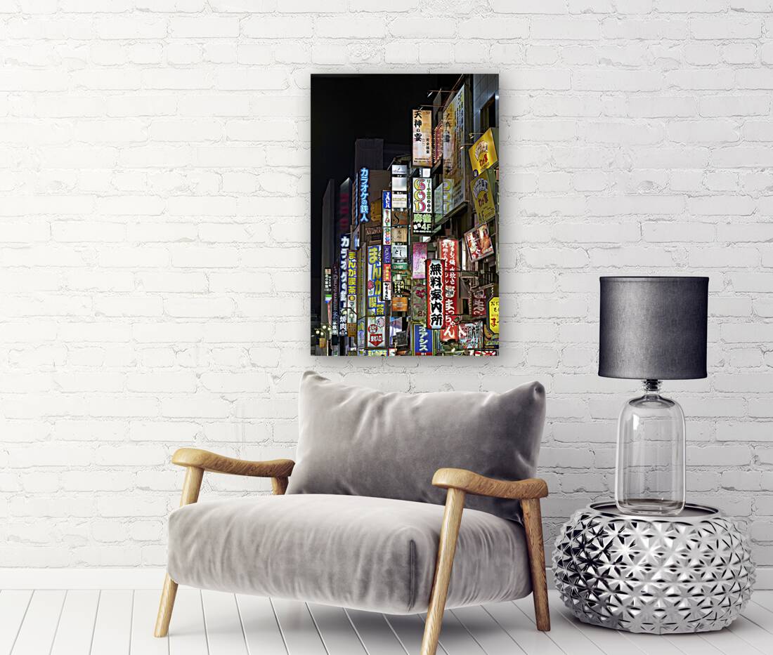 Japan. Tokyo. Neon lights in Shinjuku district at night Reproduction