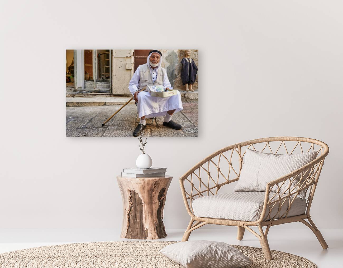 Jerusalem Israel. Portrait of an old arab beggar man in the old city Reproduction