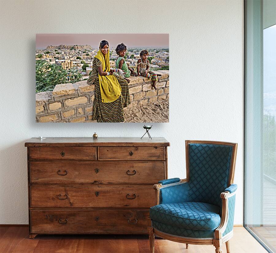 India Rajasthan jaisalmer. Portrait of a group of boys and girl Reproduction