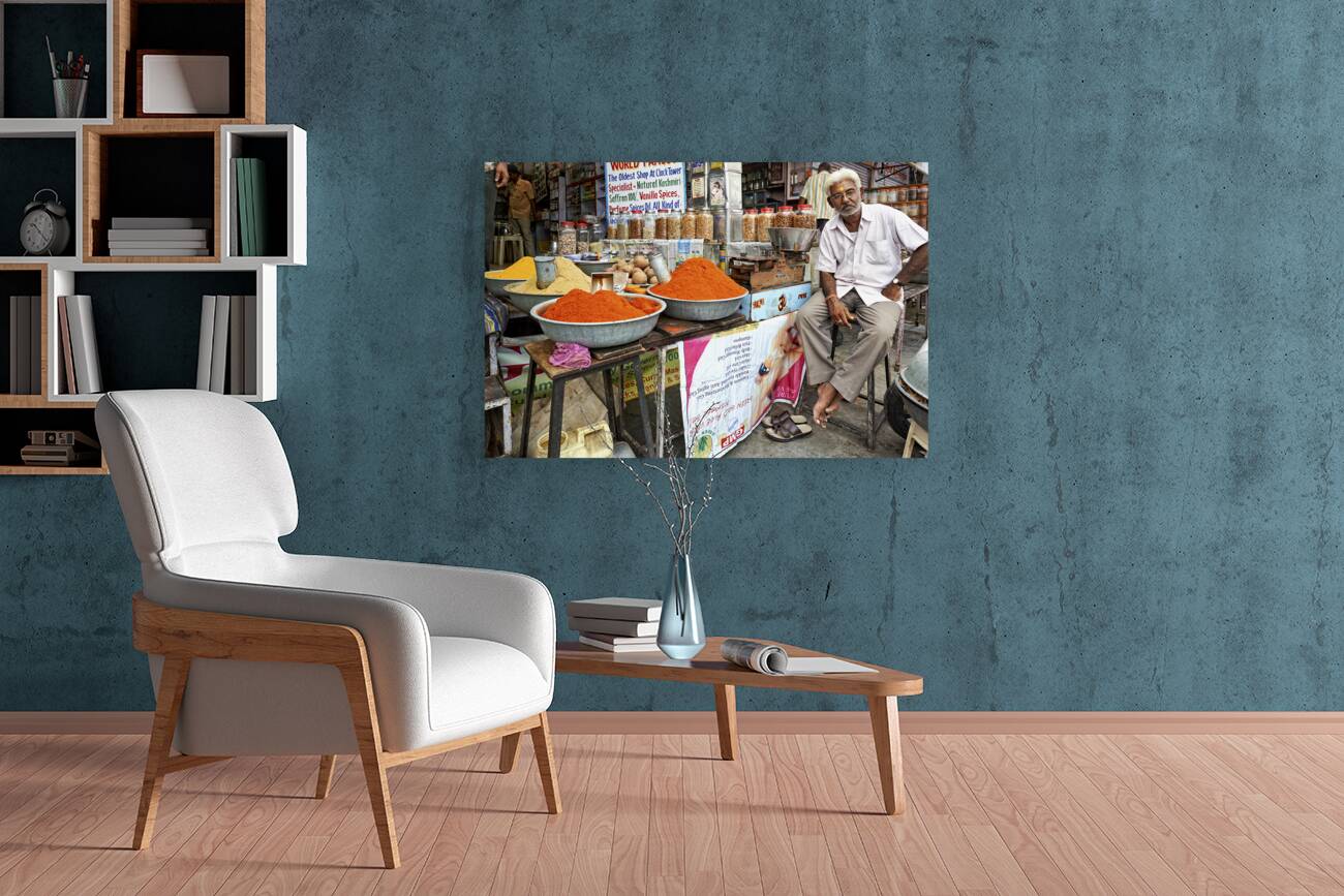 India Rajasthan Jodhpur. Selling spices at Sardar Market Girdikot Reproduction