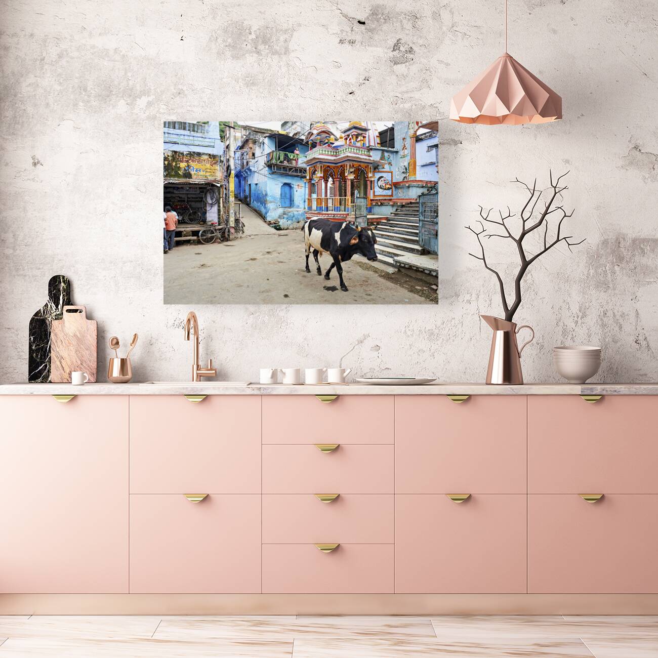 India Rajasthan Bundi. Decorated painted house Reproduction