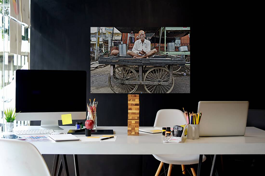 India Rajasthan Bundi. Portrait of an old man seated on a carty Reproduction