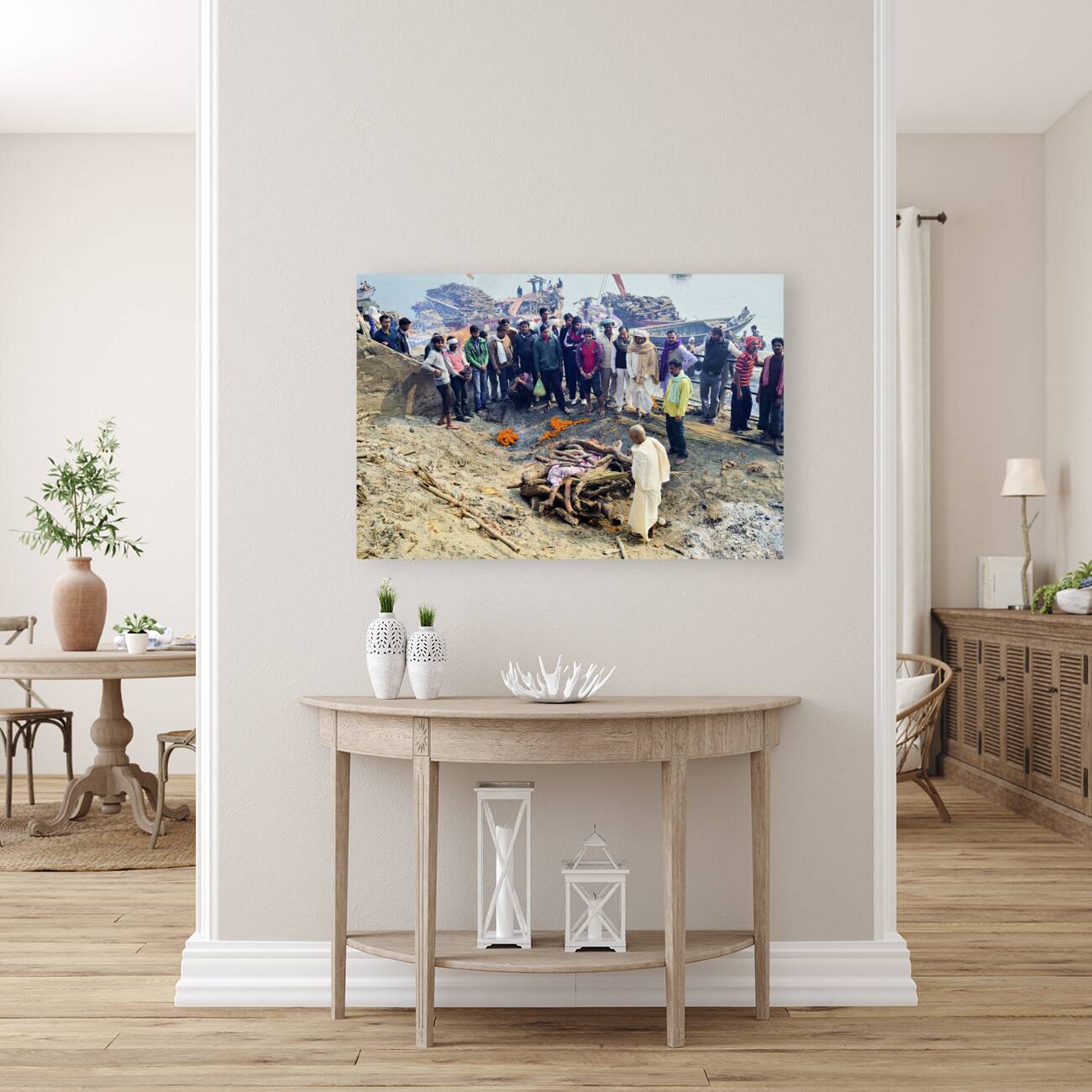 India. Varanasi Benares Uttar Pradesh. The sacred rite of hindu cremations by the river Ganges Reproduction