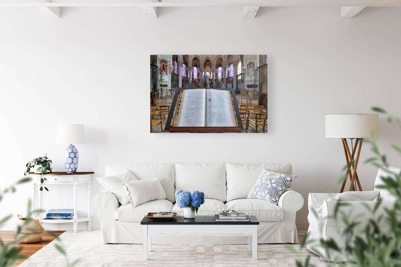 Auxerre Cathedral Saint Etienne. Burgundy France. The Holy Bible at the Altar Reproduction