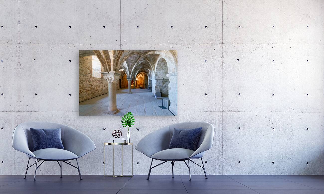 Mont Saint Michel Normandy France. The interior of the abbey. Promenoir des Moines Reproduction