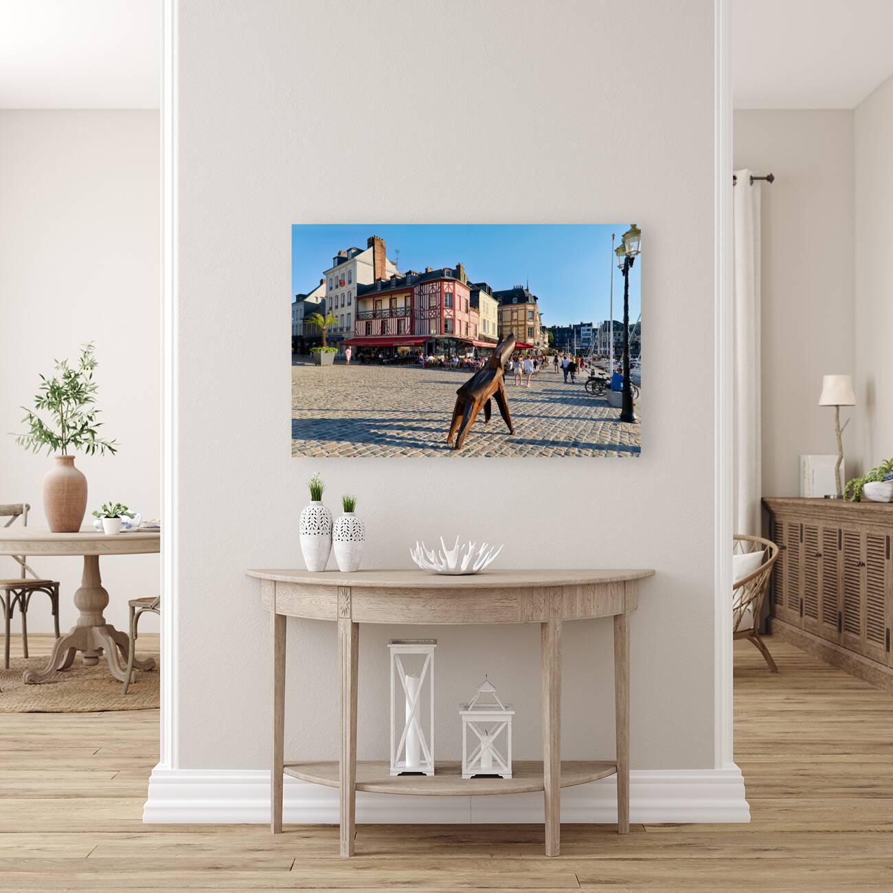 Honfleur Normandy France. Restaurants and cafe at the harbour Reproduction