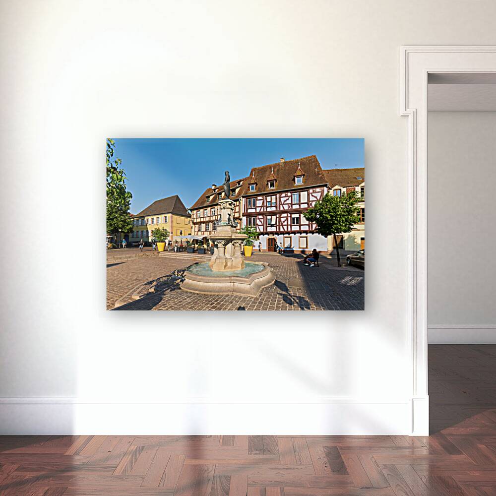 Colmar Alsace France. Alsace Wine Route. The timber framed houses in Petite Venise. Fontain Roesselmann Reproduction