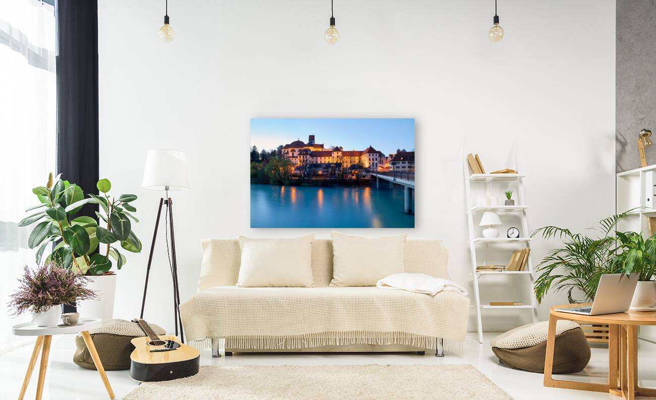 Germany Bavaria Romantic Road. Fussen. St. Mang Abbey  and museum on river Lech Reproduction