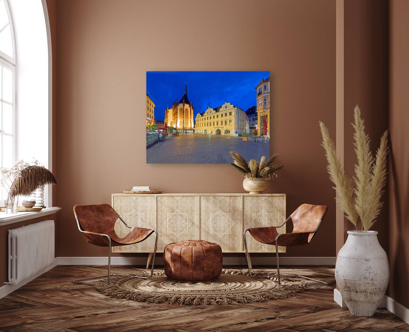 Germany Bavaria Romantic Road. Wurzburg. Marienkapelle Maria Chapel and the Falcon House Reproduction