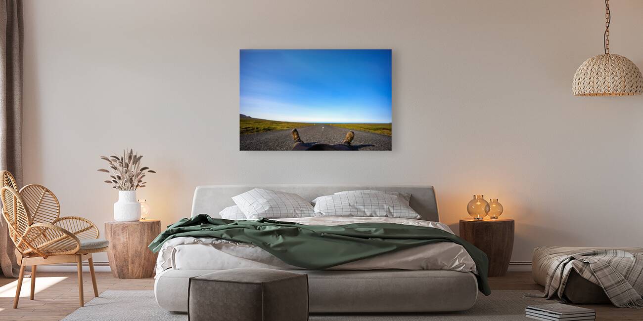 Travelling in absolute freedom in a deserted road. Snaefellsnes peninsula. Iceland Reproduction