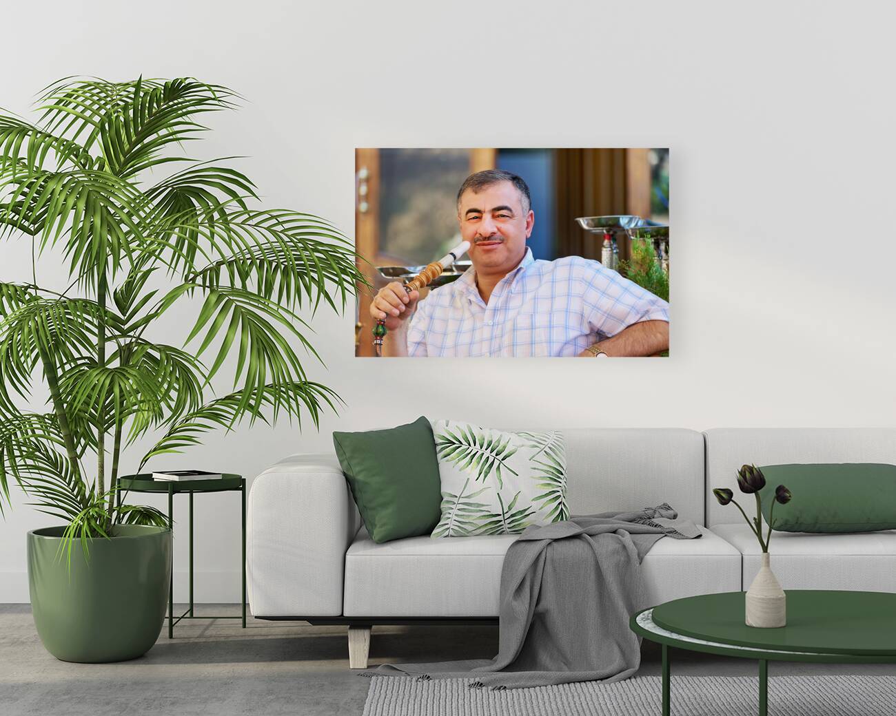 Syria. Aleppo. Man smoking hookah Reproduction