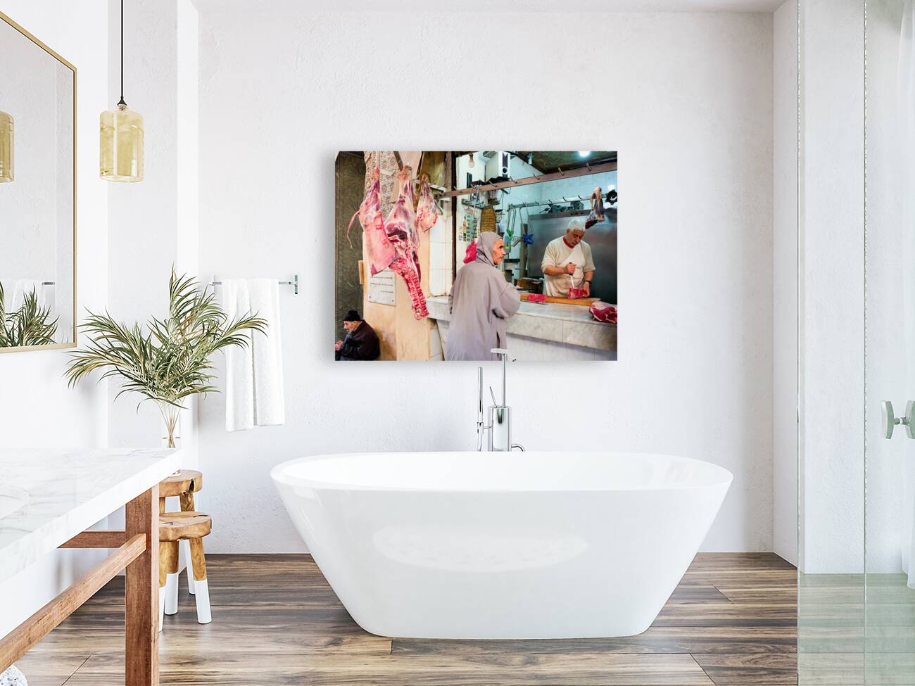 Morocco Fez. The butcher in the old souk in the Medina Reproduction
