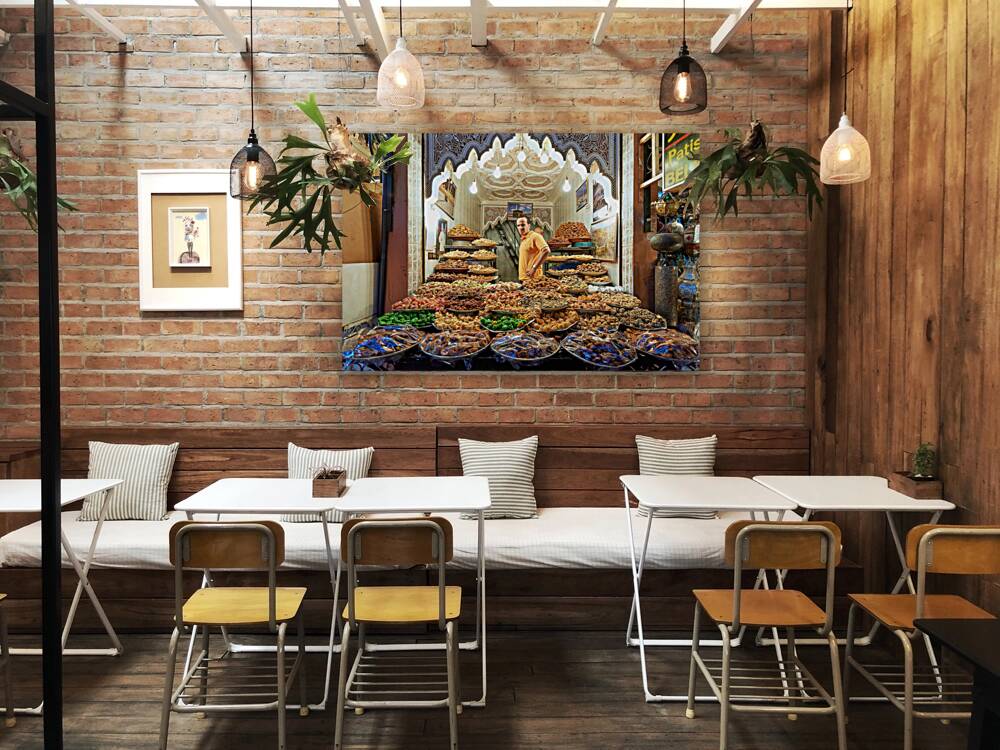 Morocco Marrakesh. Sale of dried fruit in the souk Reproduction