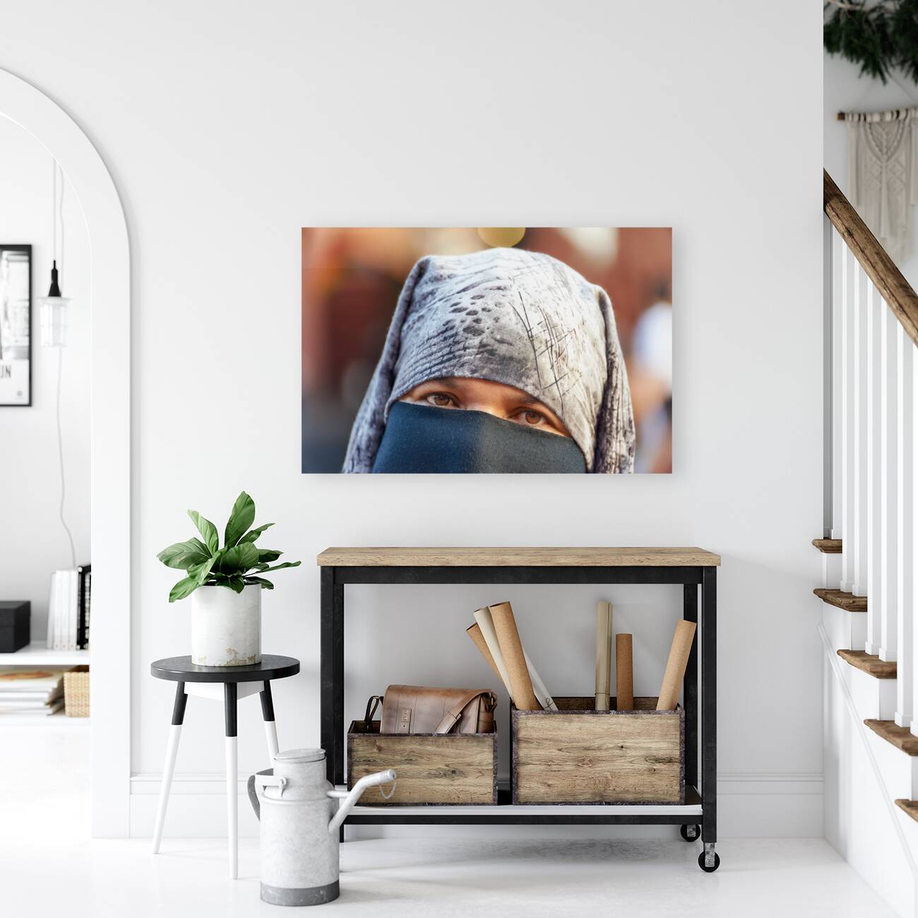 Morocco Marrakesh. Portrait of a veiled moroccan woman Reproduction