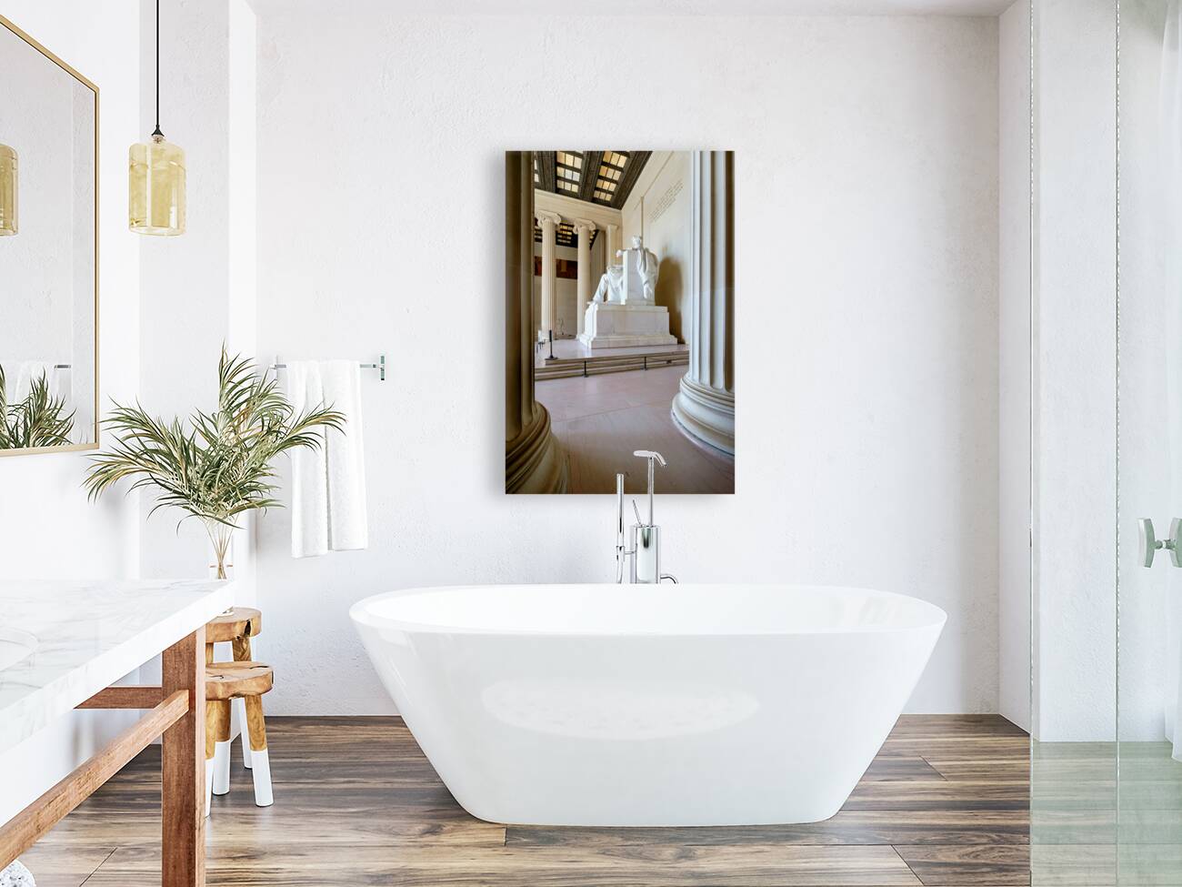 The marble statue of Abraham Lincoln inside the Lincoln Memorial. Washington D.C. Reproduction