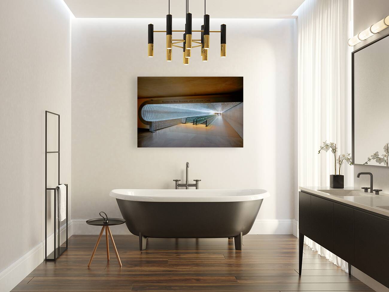 The walkway connecting East and West Buildings of the National Gallery of Art. Washington D.C. Reproduction