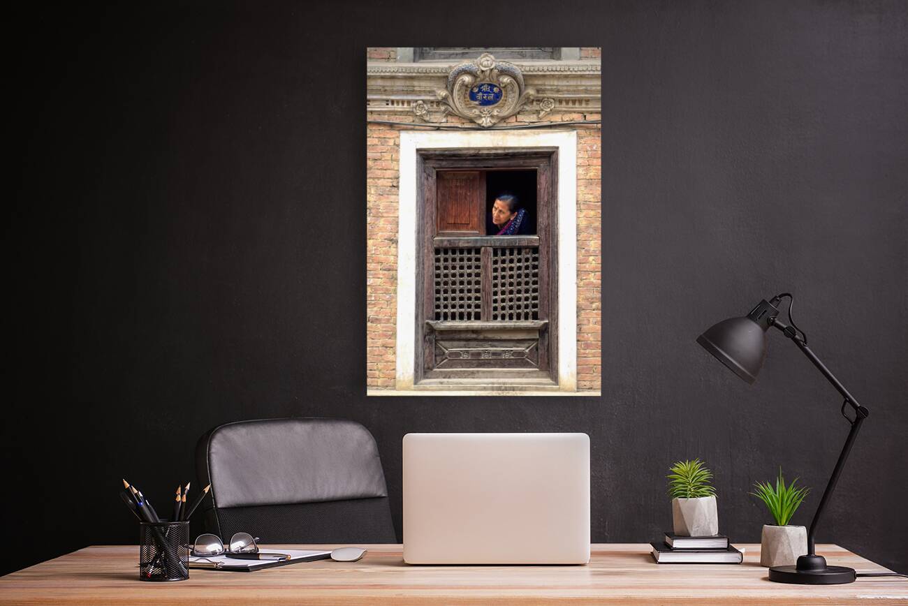 Nepal. Kathmandu. Woman a t a window Reproduction