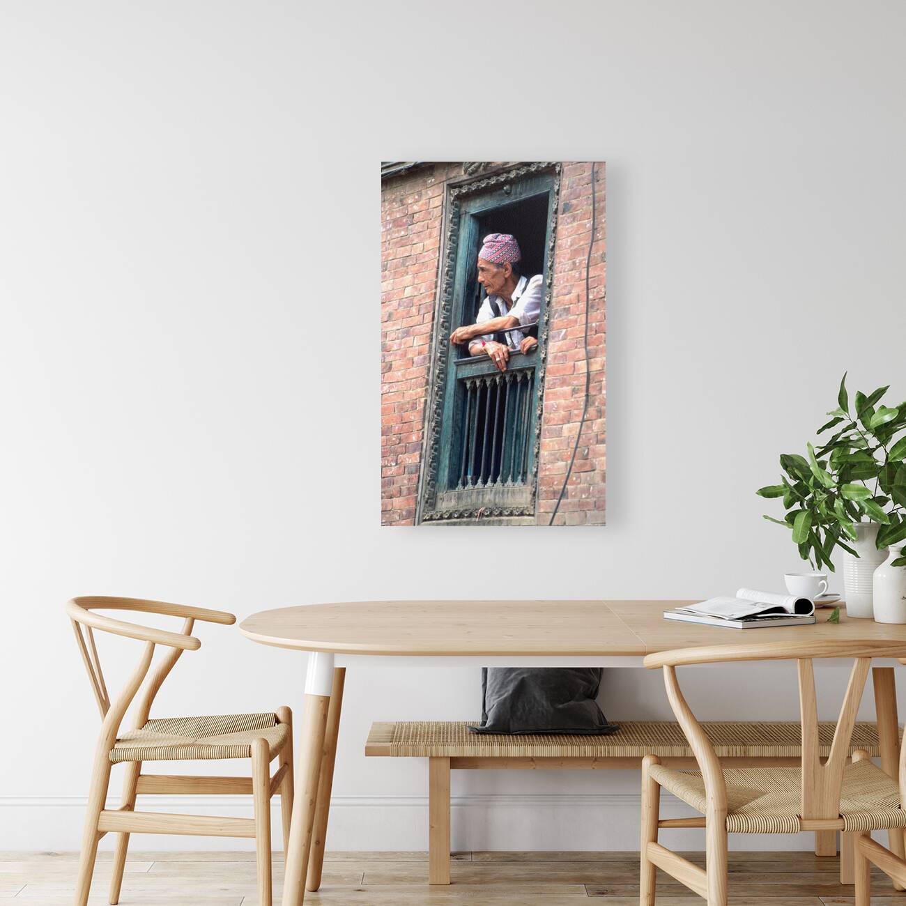 Nepal. Kathmandu. Man at a window Reproduction