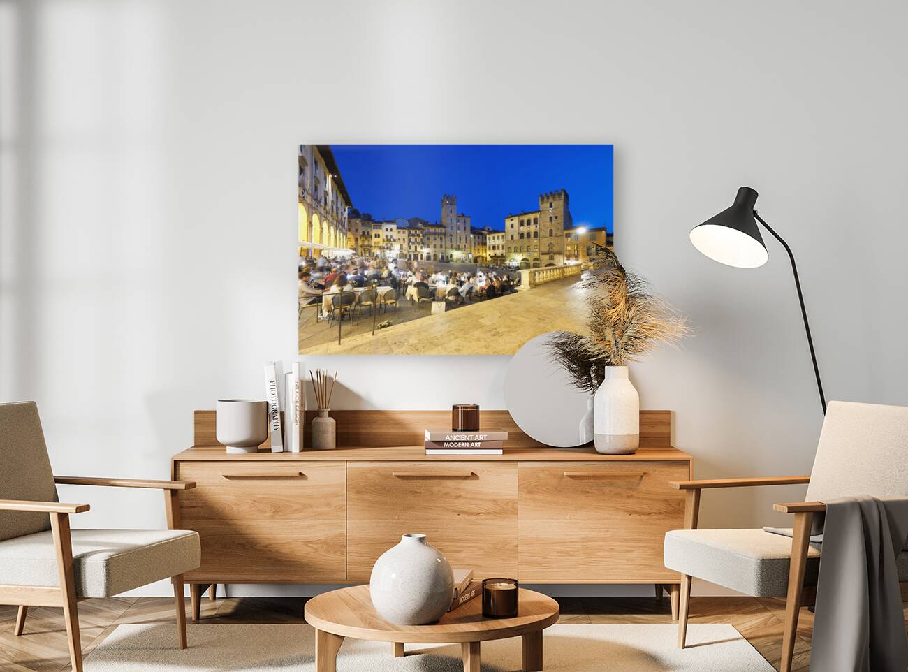 Arezzo Tuscany Italy. Piazza Grande at sunset Reproduction