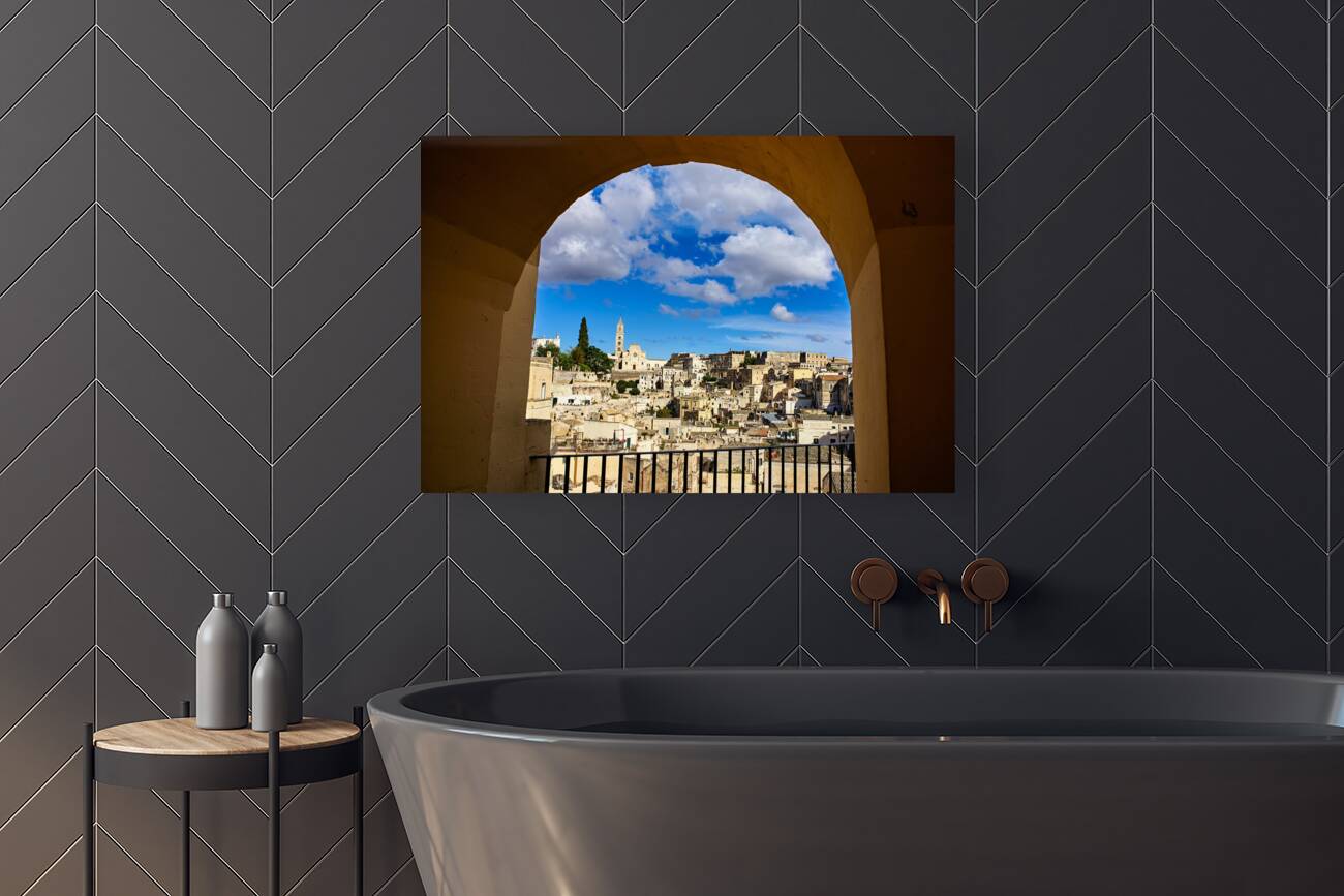 Matera Basilicata Italy. Framed view of the old town. I sassi di Matera Reproduction