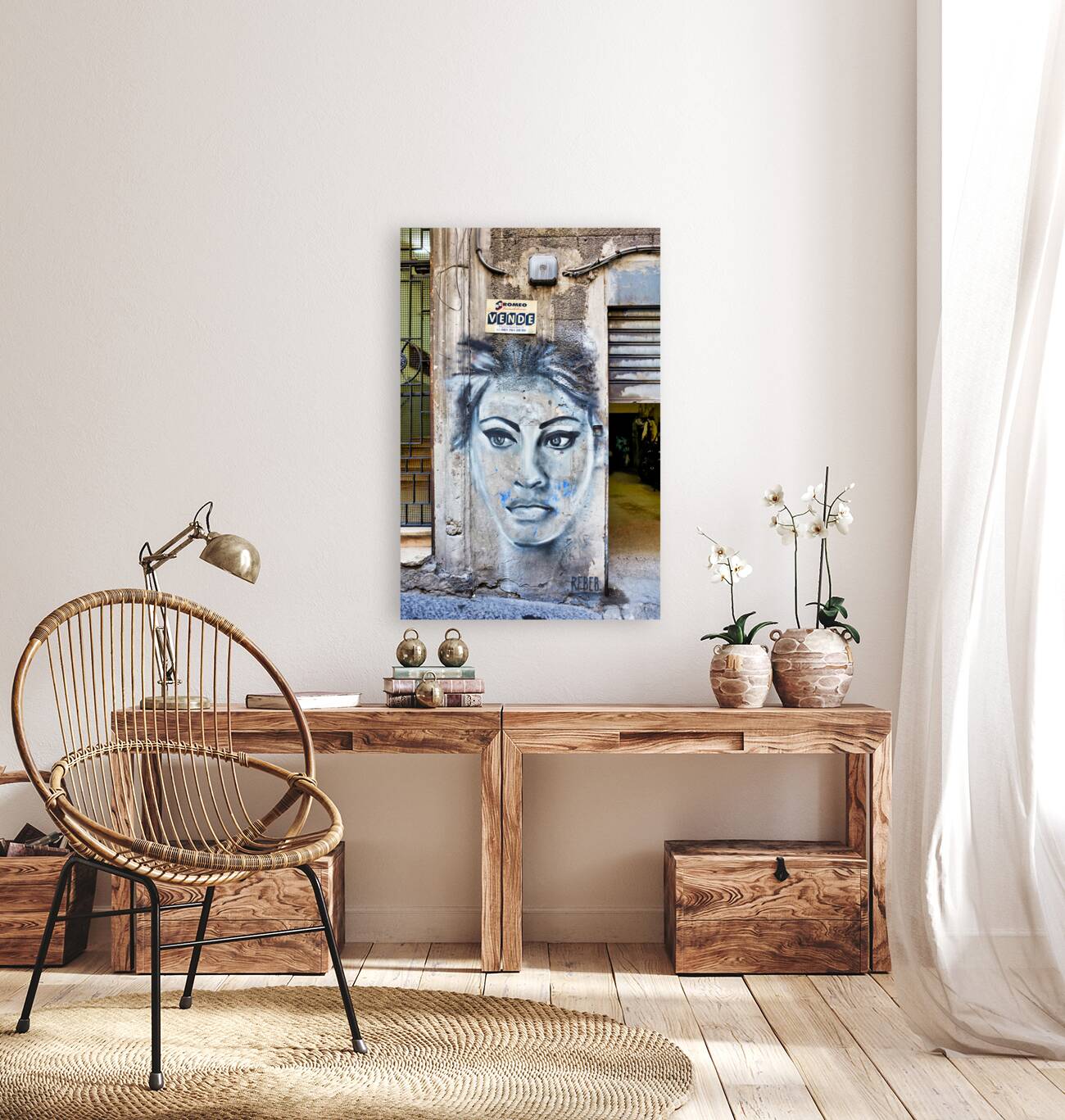 Naples Campania Italy. Street graffiti depicting neapolitan actress Sofia Loren at Quartieri Spagnoli Spanish Quarters Reproduction