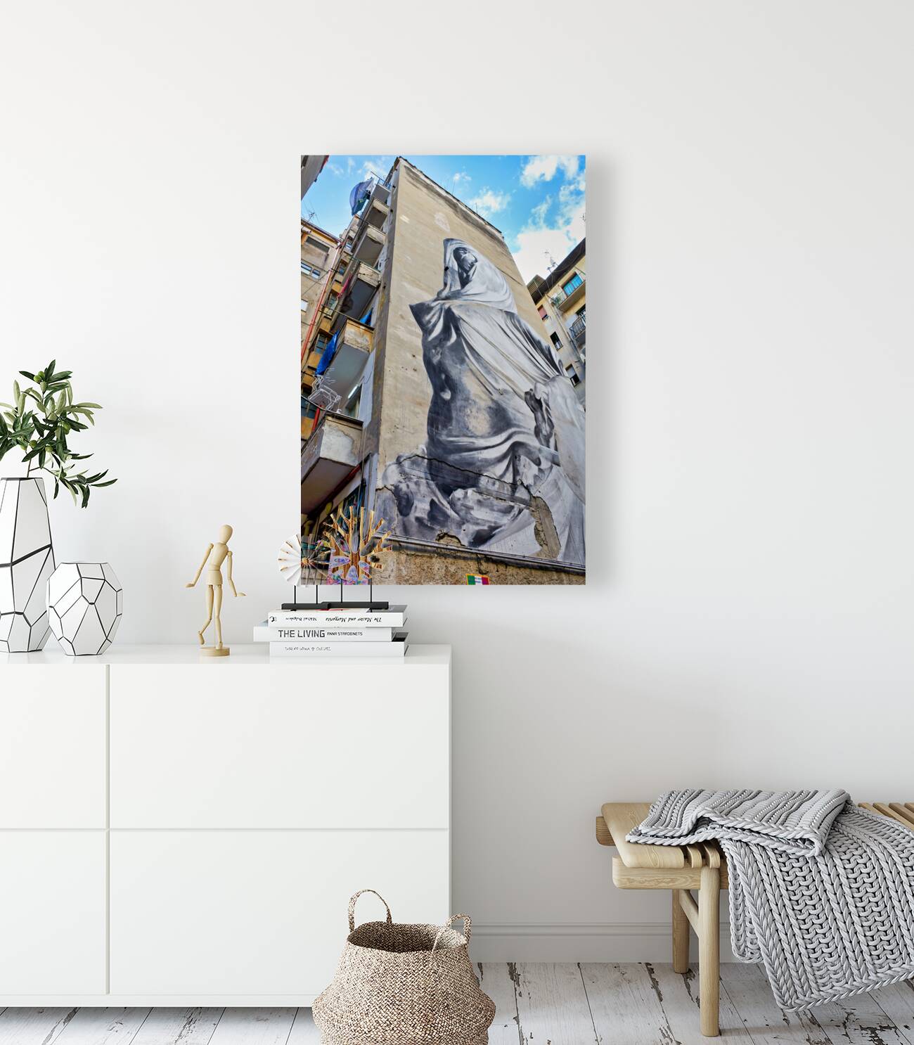 Naples Campania Italy. The famous Argentine artist Francisco Bosoletti has realized in the Spanish Quarter of Naples an enormous murals dedicated to the Pudicizia sculpture by Corradini kept in the Chapel of Sansevero. Quartieri Spagnoli Spanish Quarters  Reproduction